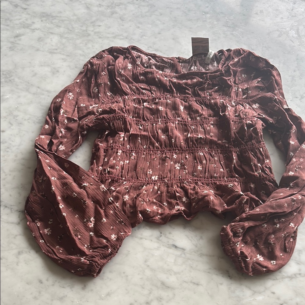 Paper Crane Red Smocked Long Sleeve Blouse
